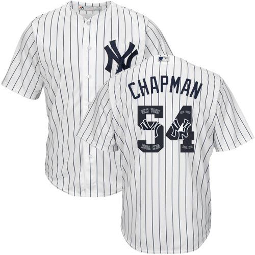 Yankees #54 Aroldis Chapman White Strip Team Logo Fashion Stitched MLB Jersey